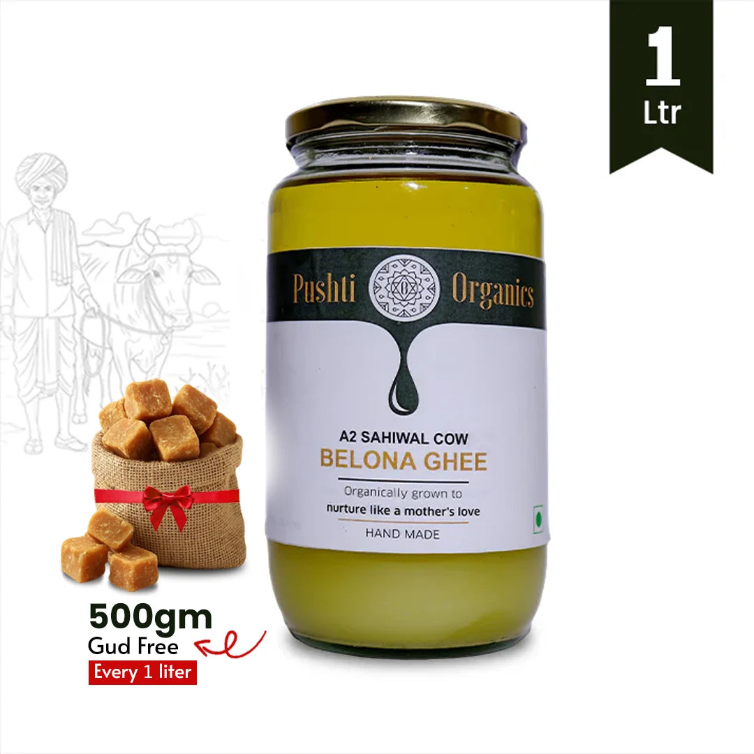 A2 Sahiwal Cow Belona Ghee + 500g Gud free with 1 Litre Pack