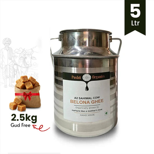 A2 Sahiwal Cow Belona Ghee + 2.5kg Gud free with 5 Litre Pack